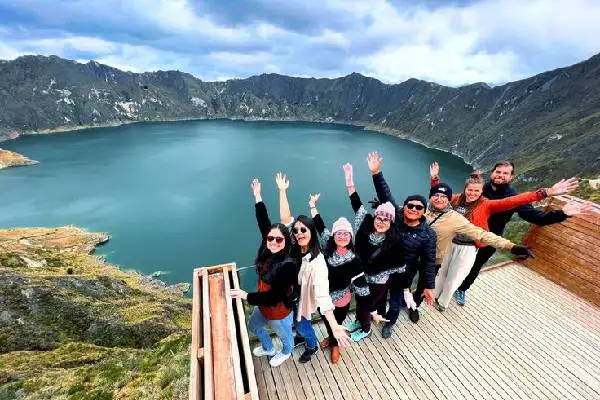 Turquoise crater lake of Quilotoa in the Ecuadorian Andes