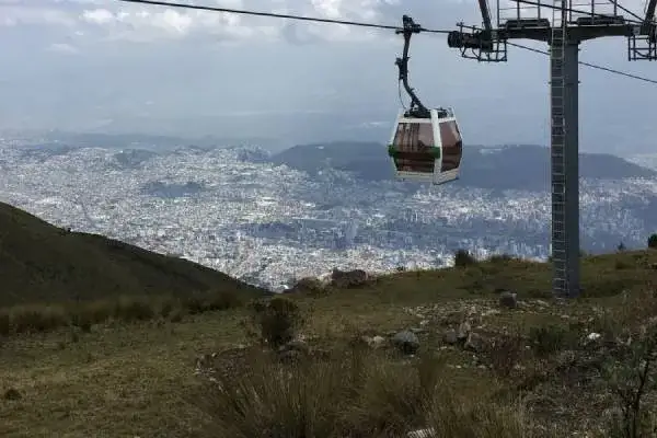 Quito Cable Car gondola cabin ascending to Cruz Loma on the Teleférico de Quito