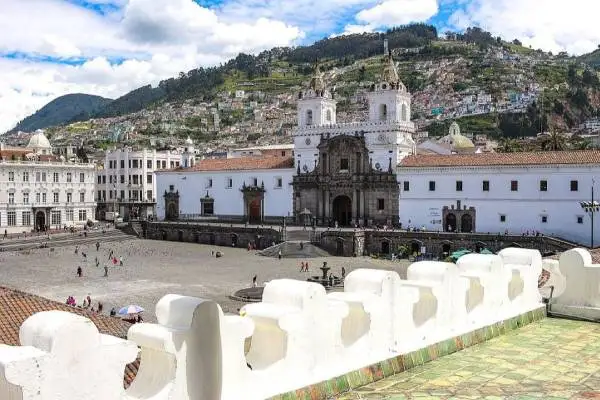 Quito Historic Center at night illuminated colonial architecture churches and cobblestone streets