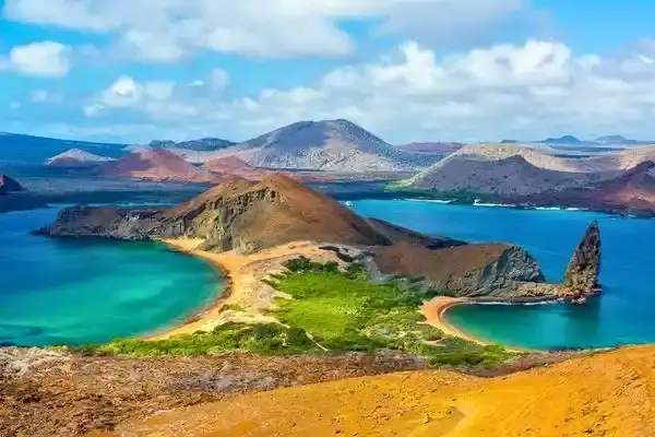 Galapagos volcanic landscape with lava fields