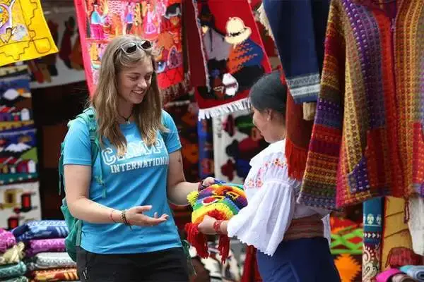 Otavalo market: Plaza de Ponchos with indigenous textile stalls