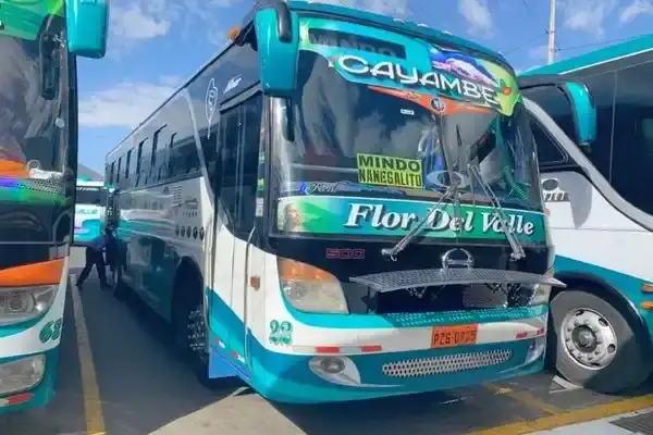 Cayambe bus bound for Mindo and Nanegalito at a bus terminal near Quito