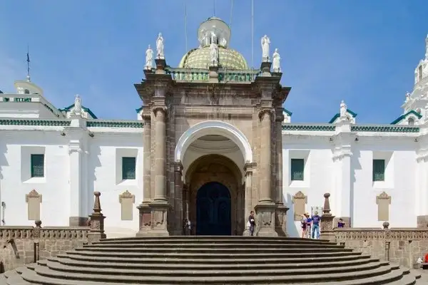 Metropolitan Cathedral in Old Town Quito Ecuador at golden hour