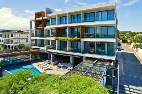 Modern hotel with pool and ocean-view terraces in the Galapagos Islands