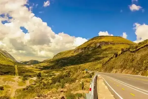 Paved mountain road winding through the Andes on the way to hot springs near Quito