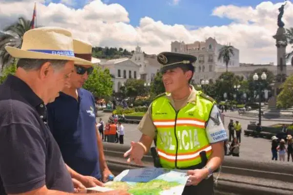 Is Quito safe — daytime view of Plaza Grande in the historic center with tourist police on patrol
