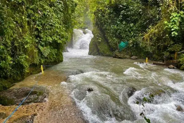 Mindo waterfall Nambillo sanctuary main cascade Ecuador