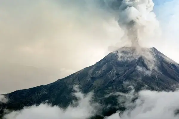 Tungurahua active volcano Ecuador — 5,023 m stratovolcano seen from the valley