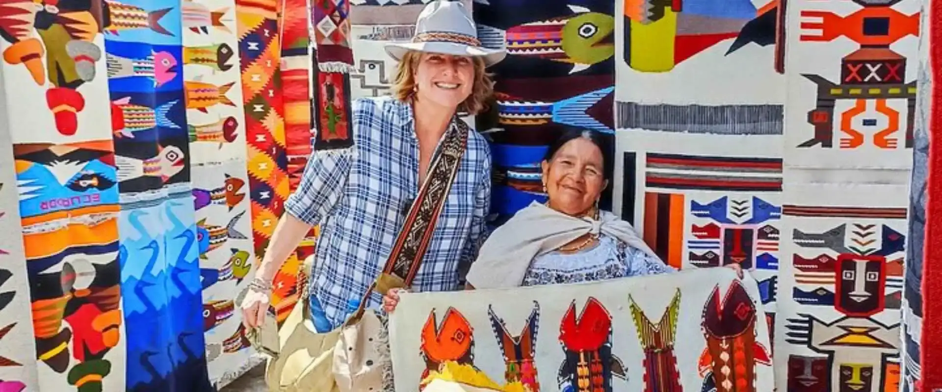 Otavalo Ecuador market cover — Plaza de los Ponchos with indigenous textiles and weavers from Imbabura province