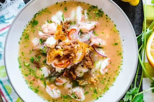 Famous Ecuadorian food: ceviche ecuatoriano with shrimp or fresh fish from the Coast