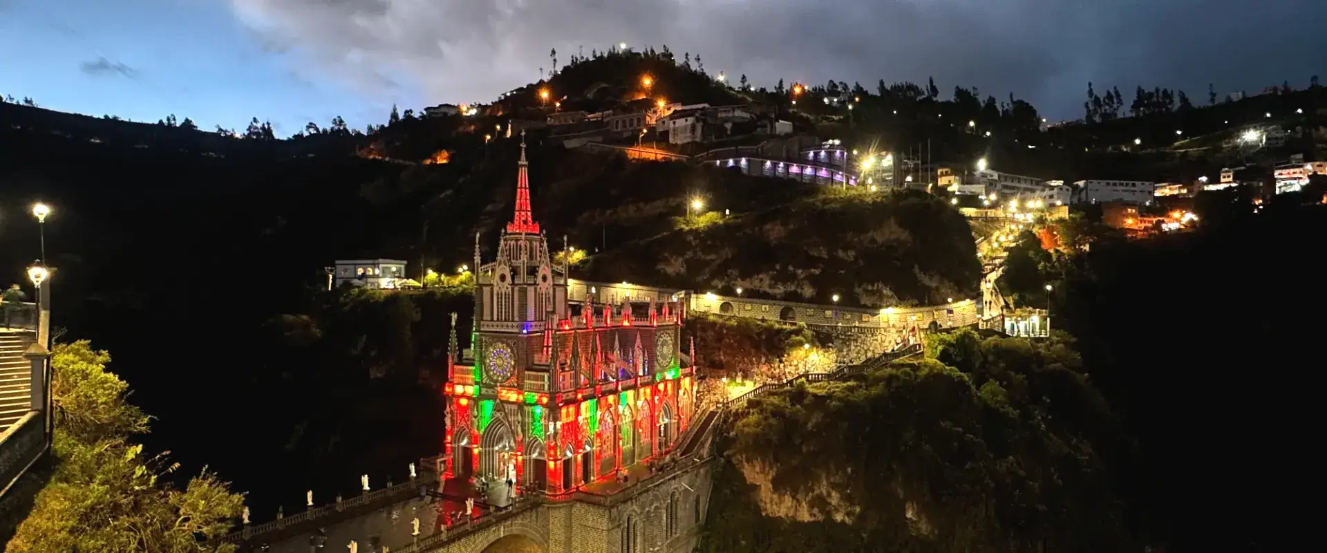Las Lajas Sanctuary rising from the Guáitara River canyon near the Ecuador border
